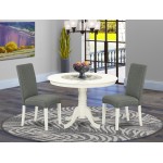 3Pc Round 42" Dining Table, Two Parson Chair, Linen White Finish Leg, Gray Color