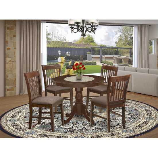 5Pc Round 36 Inch Kitchen Table And Four Linen Fabic Seat Chairs