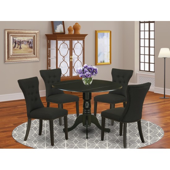 5-Pc Round Dinette Set, Dining Table, 4 Dining Chairs, Black Parson Chairs Seat, Rubber Wood Legs, Black