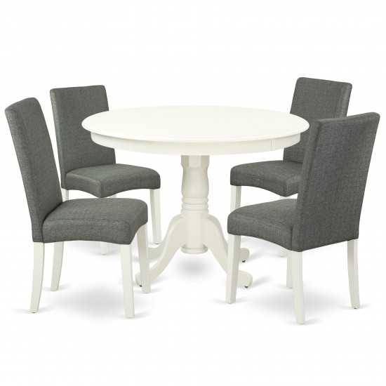 5Pc Round 42" Dinette Table, Four Parson Chair, Linen White Finish Leg