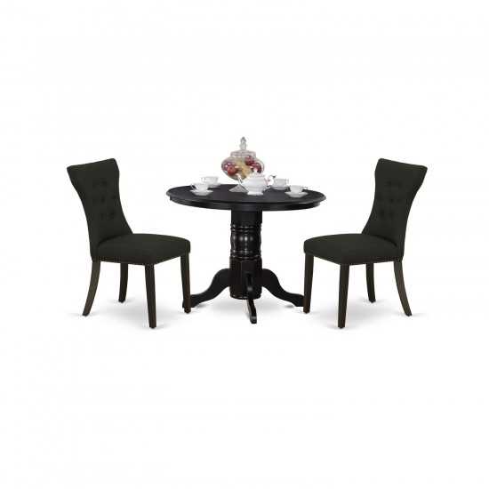 3Pc Kitchen Set Included A Round Kitchen Table & 2 Chairs, Black Dining Chairs Seat, Rubber Wood Legs, Black Finish