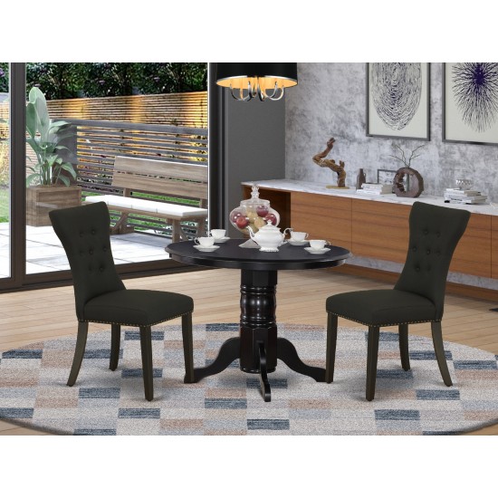 3Pc Kitchen Set Included A Round Kitchen Table & 2 Chairs, Black Dining Chairs Seat, Rubber Wood Legs, Black Finish