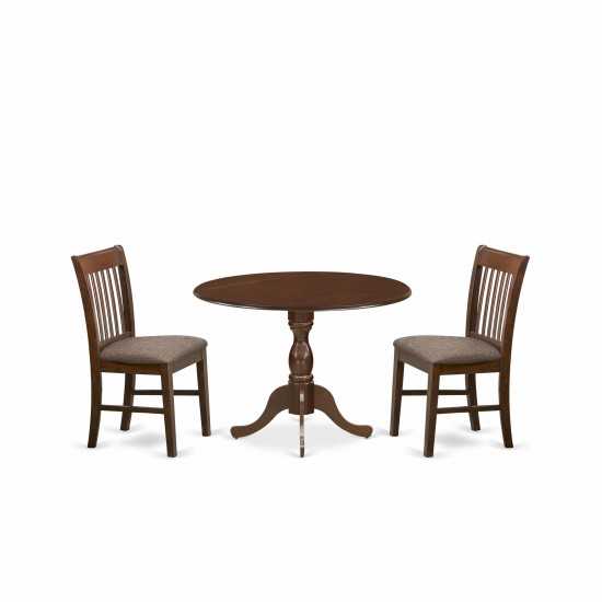 3 Pc Kitchen Set, Mahogany Dinning Table, 2 Mahogany Kitchen Chairs, Slatted Back, Mahogany Finish