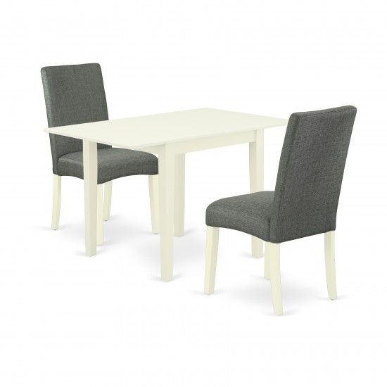 Dining Set 3 Pcs Two Dining Chairs, Wood Table Linen White Finish Solid Wood Grey Color