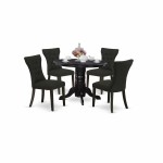 5Pc Small Dining Set- 4 Upholstered Chairs, Table Solid Wood Frame -High Back & Black Finish