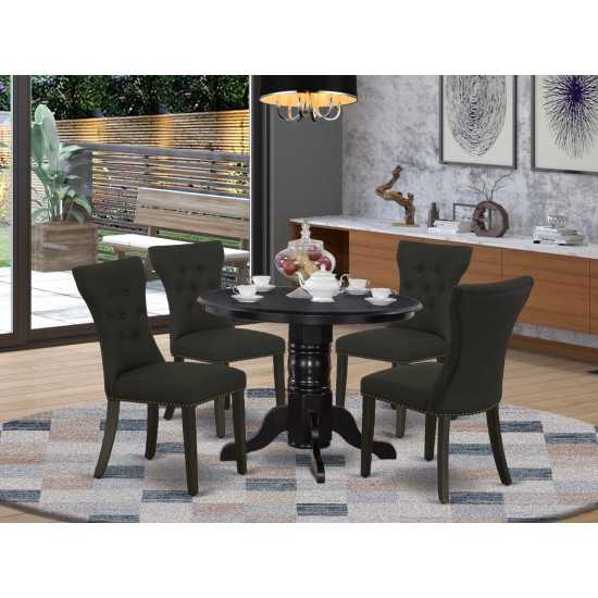 5Pc Small Dining Set- 4 Upholstered Chairs, Table Solid Wood Frame -High Back & Black Finish