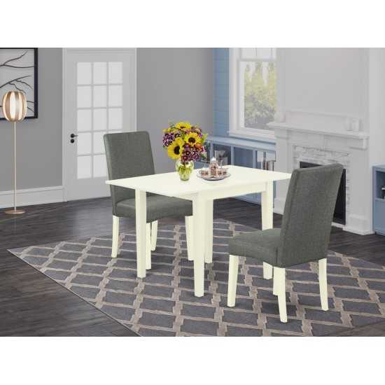 Dining Set 3 Pcs Two Dining Chairs, Wood Table Linen White Finish Solid Wood Grey Color