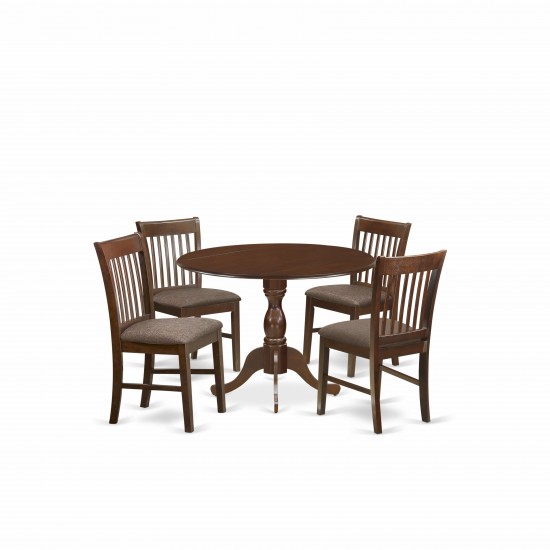 5 Pc Dining Set, Mahogany Table, 4 Mahogany Chairs, Slatted Back, Mahogany Finish