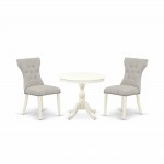 3Pc Wood Dining Set, 1 Table, 2 Doeskin Upholstered Chair Back, Nail Heads, Linen White Finish