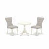 3Pc Wood Dining Set, 1 Table, 2 Doeskin Upholstered Chair Back, Nail Heads, Linen White Finish