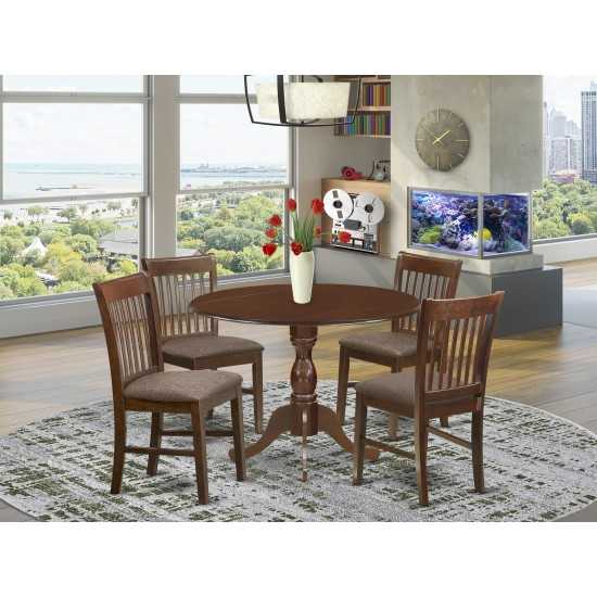 5 Pc Dining Set, Mahogany Table, 4 Mahogany Chairs, Slatted Back, Mahogany Finish