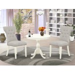 3Pc Wood Dining Set, 1 Table, 2 Doeskin Upholstered Chair Back, Nail Heads, Linen White Finish