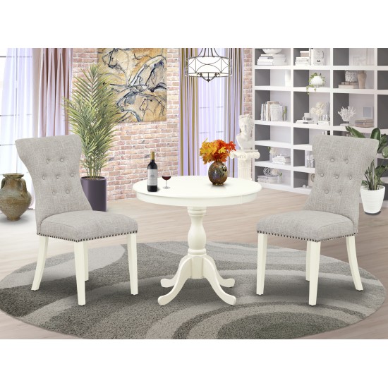 3Pc Wood Dining Set, 1 Table, 2 Doeskin Upholstered Chair Back, Nail Heads, Linen White Finish