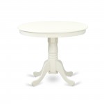 5-Pc Dinette Set, Round Dining Table, 4 Dining Chairs, Doeskin Parson Chairs Seat, Rubber Wood Legs, Linen White