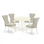 5-Pc Dining Set, Round Dining Table, 4 Kitchen Chairs, Linen White