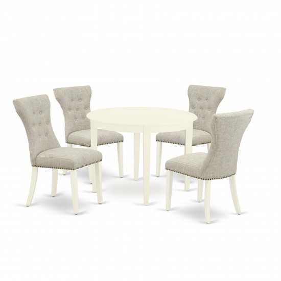 5-Pc Dining Set, Round Dining Table, 4 Kitchen Chairs, Linen White