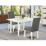 3Pc Wood Dining Set, 2 Parson Chairs, Butterfly Leaf Dining Table, Linen White