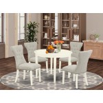 5-Pc Dining Set, Round Dining Table, 4 Kitchen Chairs, Linen White