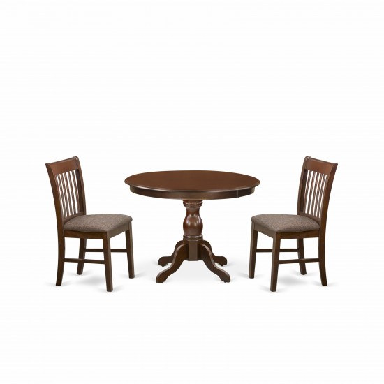 3 Pc Kitchen Dining Set, Mahogany Small Table, 2 Mahogany Chairs, Slatted Back, Mahogany Finish