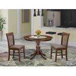 3 Pc Kitchen Dining Set, Mahogany Small Table, 2 Mahogany Chairs, Slatted Back, Mahogany Finish