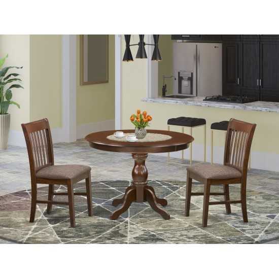 3 Pc Kitchen Dining Set, Mahogany Small Table, 2 Mahogany Chairs, Slatted Back, Mahogany Finish