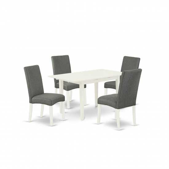 5Pc Dining Set, 4 Chairs, Butterfly Leaf Dining Table, Linen White