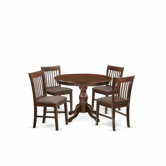 5 Pc Kitchen Set, Mahogany Wood Table, 4 Mahogany Kitchen Chairs, Slatted Back, Mahogany Finish