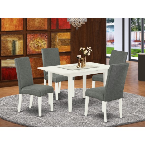 5Pc Dining Set, 4 Chairs, Butterfly Leaf Dining Table, Linen White