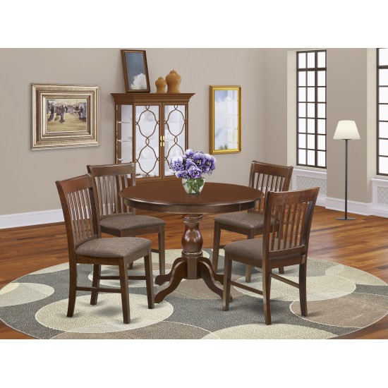 5 Pc Kitchen Set, Mahogany Wood Table, 4 Mahogany Kitchen Chairs, Slatted Back, Mahogany Finish