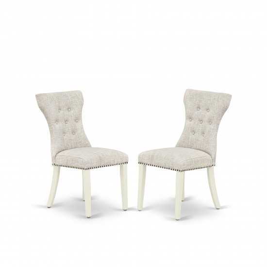 5Pc Kitchen Set, Round Dining Table, 4 Fabric Kitchen Chairs, Doeskin Parson Chairs Seat, Rubber Wood Legs, Linen White