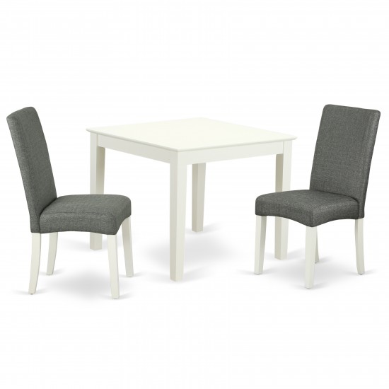 3Pc Square 36" Table And 2 Parson Chair, Whiteleg And Fabric- Gray Color