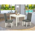 3Pc Square 36" Table And 2 Parson Chair, Whiteleg And Fabric- Gray Color