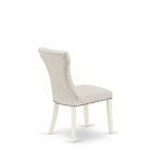 5Pc Kitchen Set, Round Dining Table, 4 Fabric Kitchen Chairs, Doeskin Parson Chairs Seat, Rubber Wood Legs, Linen White