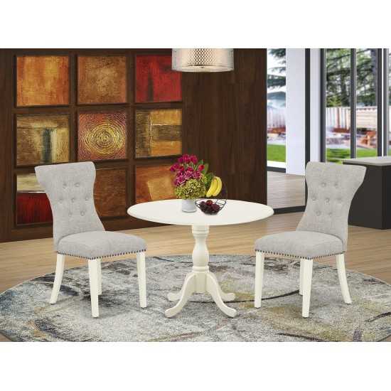 3Pc Kitchen Set, 1 Drop Leaves Table, 2 Doeskin Parsons Chair, Linen White