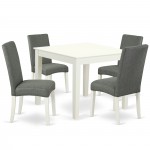 5Pc Square 36" Table, Four Parson Chair, White Finish Leg, Fabric- Gray Color