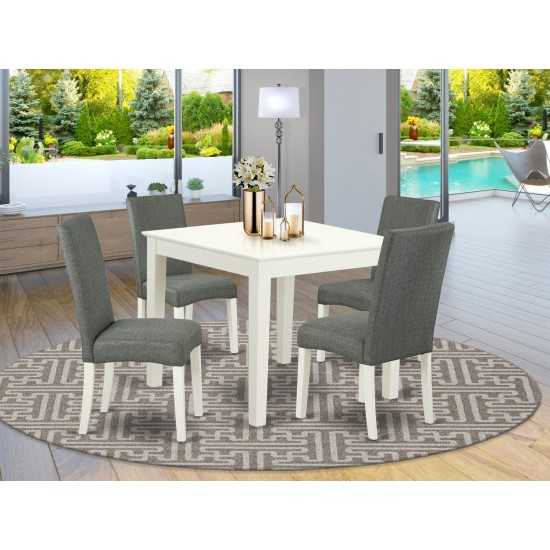 5Pc Square 36" Table, Four Parson Chair, White Finish Leg, Fabric- Gray Color