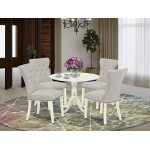 5Pc Dinning Set, 1 Drop Leaves Table, 4 Doeskin Parson Chairs Back, Nail Heads, Linen White Finish