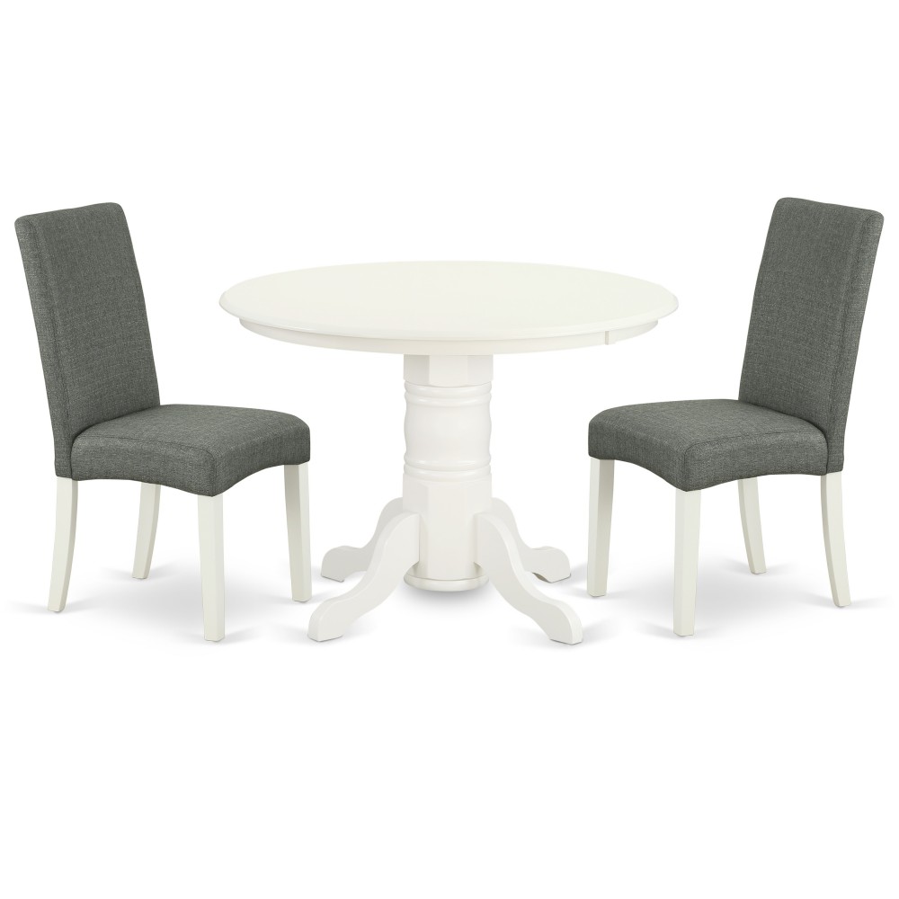 3Pc Round 42" Dining Room Table, A Pair Of Parson Chair, Linen White Finish Leg