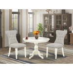 3 Pc Set, Linen White Dinner Table, 2 Doeskin Kitchen Chairs Button Tufted Back, Nail Heads, Linen White Finish
