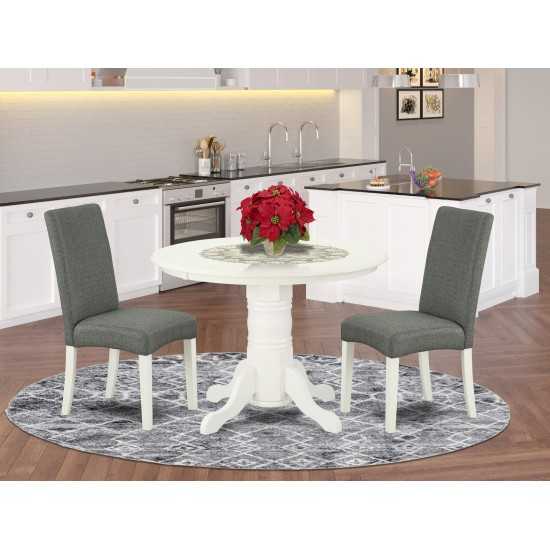 3Pc Round 42" Dining Room Table, A Pair Of Parson Chair, Linen White Finish Leg