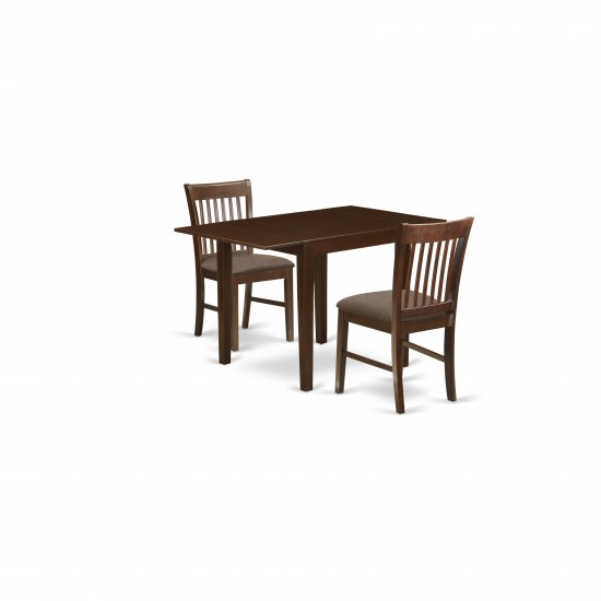 3Pc Dining Set, Small Table, 2 Chairs, Linen Fabic Seat, Mahogany