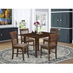 5Pc Wood Dining Set, Drop Leaf Table, 4 Chairs, Linen Fabic Seat, Mahogany