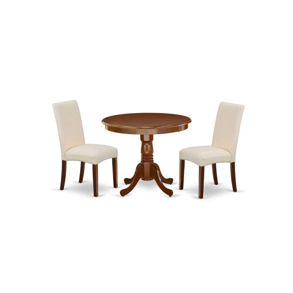 3Pc Round 36" Table, A Pair Of Parson Chair, Mahogany Finish Leg