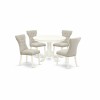 5Pc Small Dining Set- 4 Parsons Chairs, Round Table Solid Wood Structure -Back & Linen White Finish