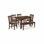 6 Pc Dining Room Set With Bench - Table And 4 Dining Chairs Plus Dining Bench