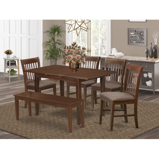 6 Pc Dining Room Set With Bench - Table And 4 Dining Chairs Plus Dining Bench