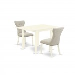 3Pc Drop Leaves Dining Set, Kitchen Table, 2 Chairs, Doeskin Parson Chairs Seat, Rubber Wood Legs, Linen White