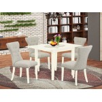 5Pc Kitchen Set- 4 Parson Chairs, 2 Drop Leaf Table Hardwood Frame -Button Tufted Back & Linen White Finish