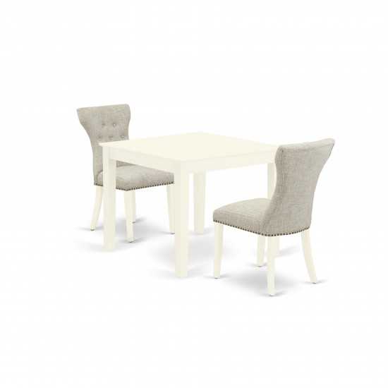 3Pc Kitchen Dining Set, Kitchen Table, 2 Parson Chairs, Doeskin Parson Chairs Seat, Rubber Wood Legs, Linen White