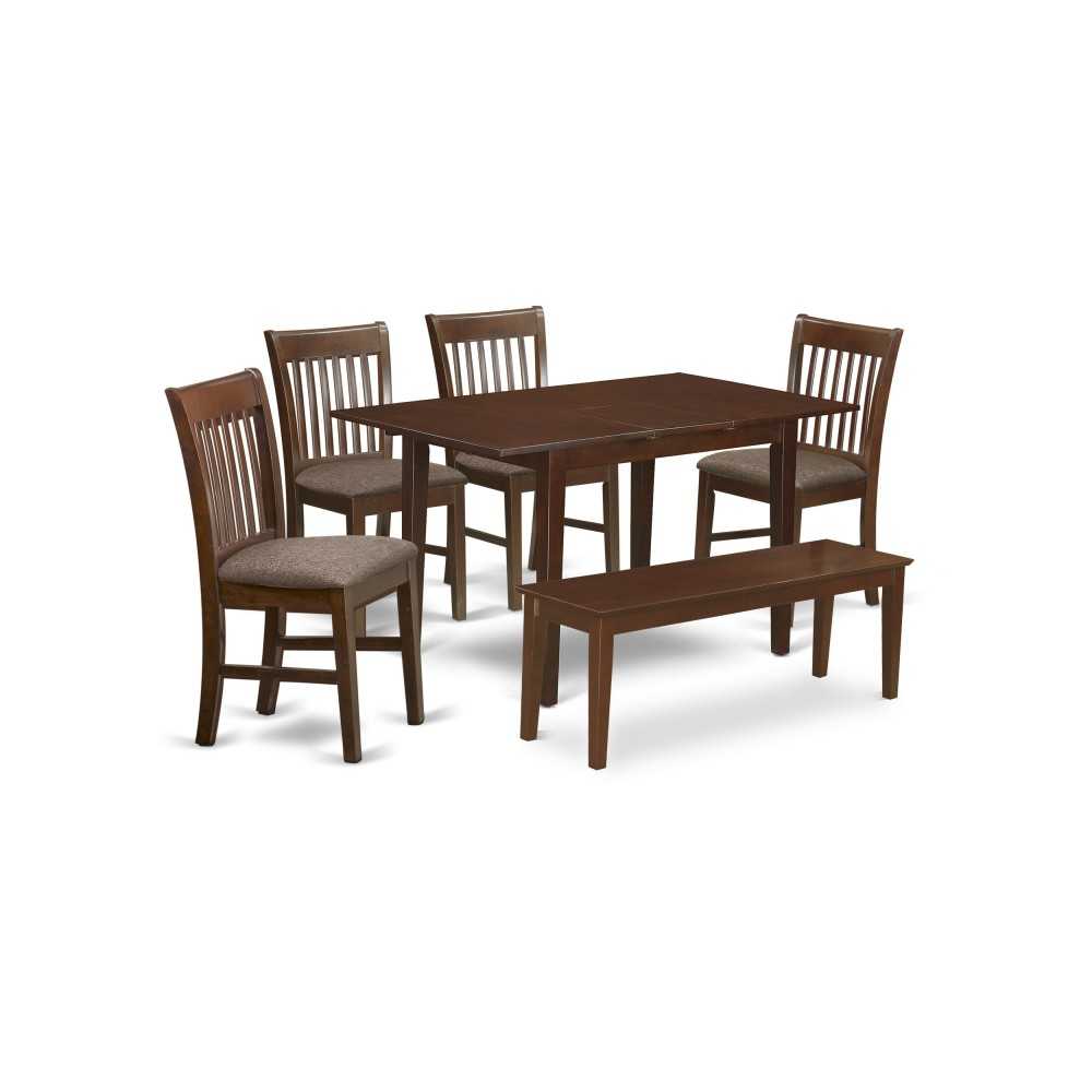 6 Pc Dining Room Set With Bench -Table With 4 Dining Table Chairs And Bench